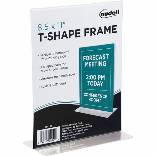 Golite nu-dell Freestanding T-shaped Sign Holder - 1 Each - 8.5" Width x 11" Height - Rectangular Shape - Double Sided - Self-standing - Acrylic - Photo, Signage, Notice - Clear