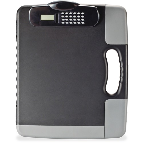 Officemate Portable Storage Clipboard with Calculator - Heavy Duty - Plastic - Charcoal Black - 1 Each