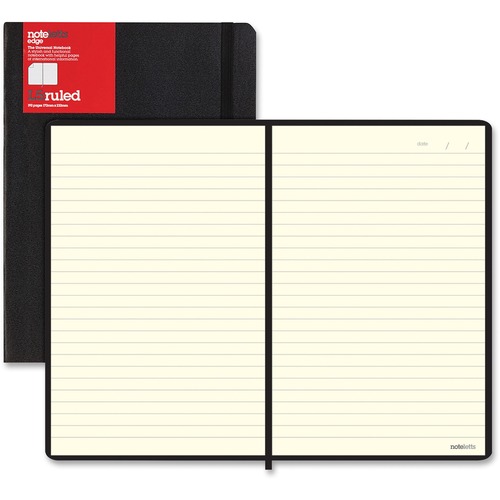 Letts of London L5 Ruled Notebook - Sewn9" (228.60 mm)6" (152.40 mm) - Black Cover - Elastic Closure, Flexible Cover, Pocket - 1 / Each