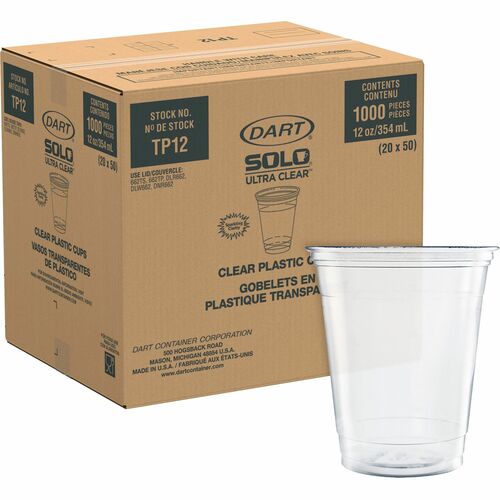 Solo Ultra Clear 12 oz Practical-Fill Cold Cups - 50.0 / Pack - 20 / Carton - Clear - PETE Plastic - Cold Drink, Water, Juice, Soda