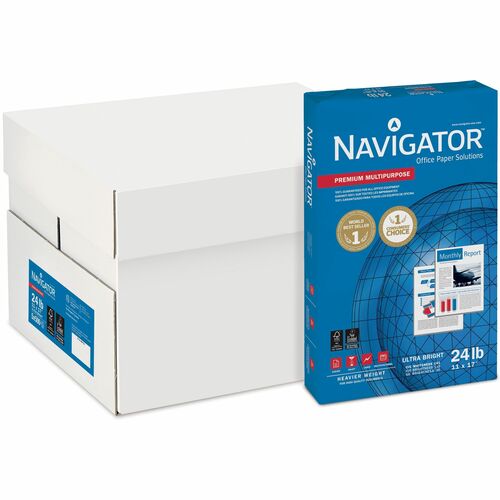 Navigator Platinum Superior Productivity Multipurpose Paper - Silky Touch - Bright White - 97 Brightness - 96% Opacity - Tabloid - 11" x 17" - 24 lb Basis Weight - Smooth - 2500 / Carton - Jam-free - Bright White