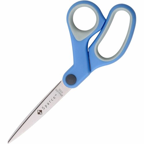 Sparco Bent Multipurpose Scissors - 8" Overall Length - Bent - Stainless Steel - Blue - 1 Each