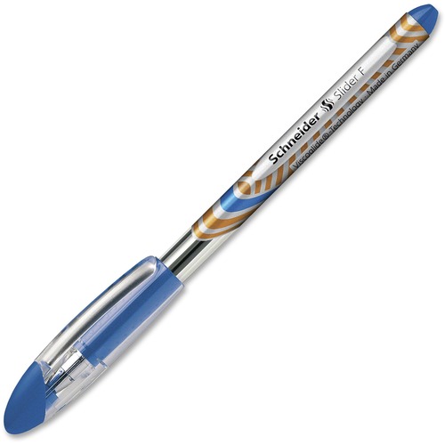 Schneider Stride Slider Basic F Ballpoint Pens - Fine Pen Point - 0.7 mm Pen Point Size - Blue - Silver Barrel - 10 / Box