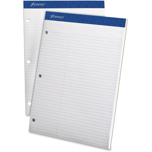 Ampad Double Sheet Writing Pads - 100 Sheets - 15 lb Basis Weight - 8 1/2" x 11 3/4" - 11.75" x 8.5" x 0.4" - White Paper - Micro Perforated, Easy Tear, Rigid, Chipboard Backing - 1 / Pad