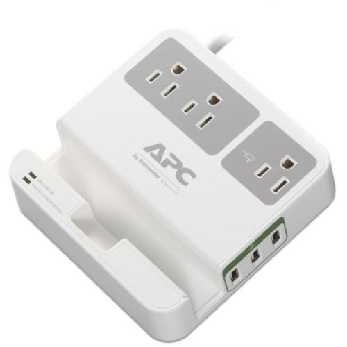 APC by Schneider Electric Essential SurgeArrest, 3 Outlets, 3 USB Charging Ports, 120V - 3 x NEMA L5-15R, 3 x USB - 1080 J - 120 V AC Input - 120 V AC, 5 V DC Output - 6 ft - External