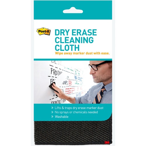 Post-it® Dry-Erase Cleaning Cloth - 10.60" Width x 10.60" Length - Used as Dust Remover, Mark Remover - Washable - Black - 1Each