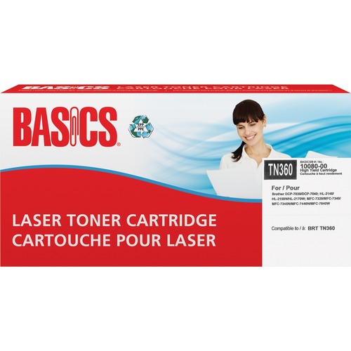 Basics® Remanufactured Laser Cartridge High Yield (Brother TN360) Black - Laser - High Yield - 2600 Pages