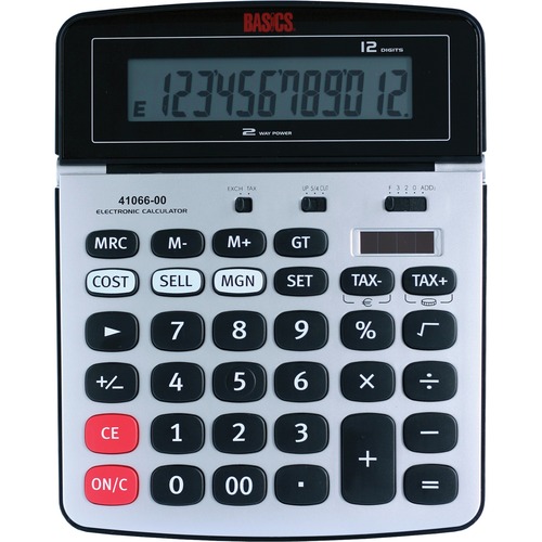 Basics® 12-Digit Dual Power Desktop Business Calculator - Dual Power, Tilt Display - 12 Digits - 0.7" x 6.3" x 8" - Desktop