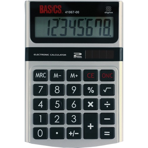 Basics® 8-Digit Dual Power Desktop Calculator - Dual Power, Angled Display - 8 Digits - 1.1" x 3.8" x 5.5" - Desktop