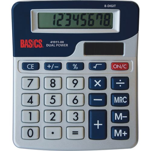 Basics® 8-Digit Dual Power Desktop Calculator - Angled Display, 3-Key Memory, Dual Power - 8 Digits - 1" x 4" x 4.4" - Desktop