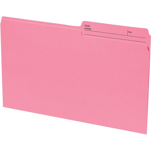 Basics® Coloured Reversible File Folders Legal Pink 100/box - 8 1/2" x 14" - Pink - 100 / Box