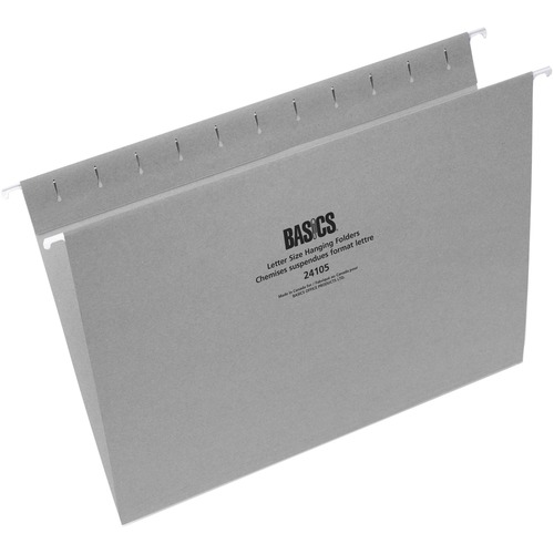 Basics® Coloured Hanging Folders Letter Grey 25/box - 8 1/2" x 11" - Grey - 25 / Box