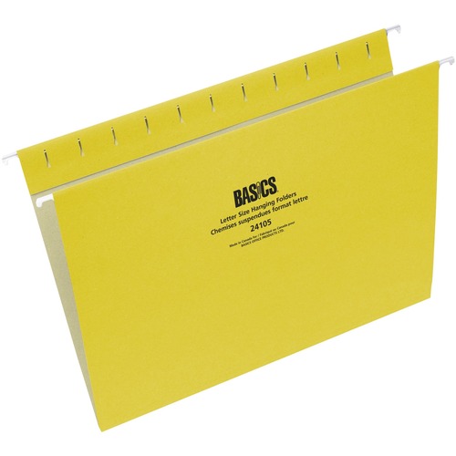 Basics® Coloured Hanging Folders Letter Yellow 25/box - 8 1/2" x 11" - Yellow - 25 / Box