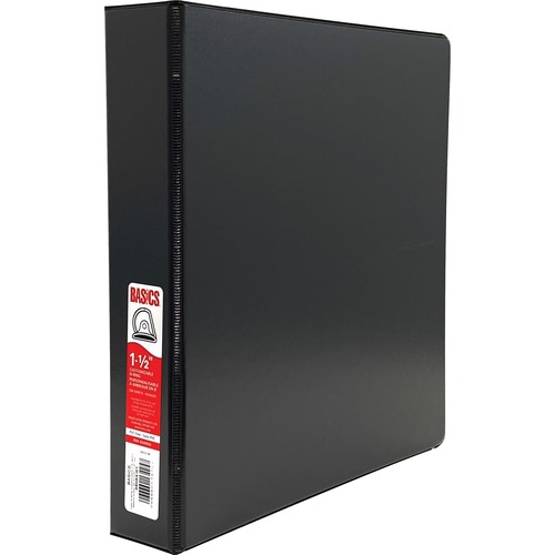 Basics® Customizable D-Ring Binder 1-1/2" Black - 1 1/2" Binder Capacity - D-Ring Fastener(s) - 2 Spine, Internal Pocket(s) - Polypropylene - Black - Sheet Lifter