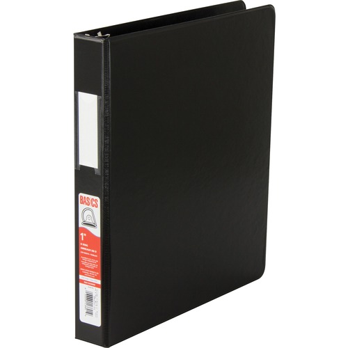 Basics® D-Ring Binder 1" Black - 1" Binder Capacity - D-Ring Fastener(s) - 2 Internal Pocket(s) - Polypropylene - Black - Label Holder - Standard Ring Binders - BAO3511001