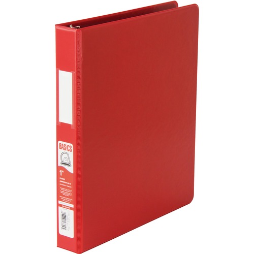 Basics® D-Ring Binder 1" Red - 1" Binder Capacity - D-Ring Fastener(s) - 2 Internal Pocket(s) - Polypropylene - Red - Label Holder