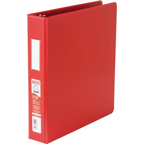 Basics® D-Ring Binder 1-1/2" Red - 1 1/2" Binder Capacity - D-Ring Fastener(s) - 2 Internal Pocket(s) - Polypropylene - Red - Label Holder