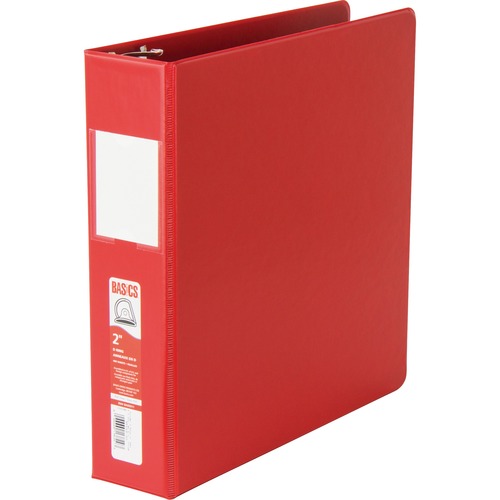 Basics® D-Ring Binder 2" Red - 2" Binder Capacity - D-Ring Fastener(s) - 2 Internal Pocket(s) - Polypropylene - Red - Label Holder