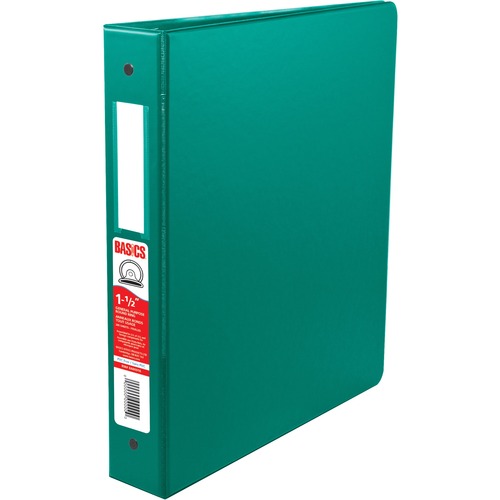 Basics® Round Ring Binder 1-1/2" Green - 1 1/2" Binder Capacity - Round Ring Fastener(s) - 2 Internal Pocket(s) - Polypropylene - Green - Label Holder