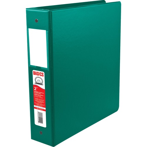 Basics® Round Ring Binder 2" Green - 2" Binder Capacity - Round Ring Fastener(s) - 2 Internal Pocket(s) - Polypropylene - Green - Label Holder