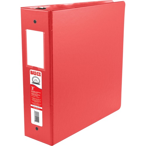 Basics® Round Ring Binder 3" Red - 3" Binder Capacity - Round Ring Fastener(s) - 2 Internal Pocket(s) - Polypropylene - Red - Label Holder