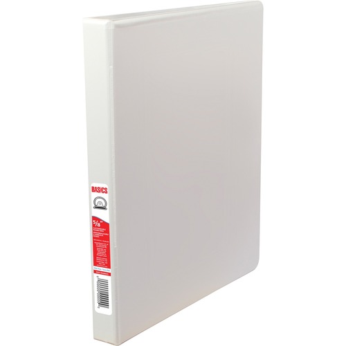 Basics® Customizable Round Ring Binder 5/8" White - 5/8" Binder Capacity - Round Ring Fastener(s) - Front Pocket(s) - Polypropylene - White - Standard Ring Binders - BAO3528518