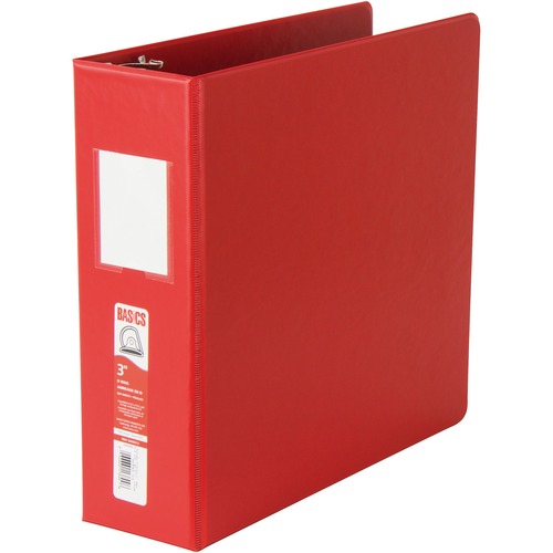 Basics® D-Ring Binder 3" Red - 3" Binder Capacity - D-Ring Fastener(s) - 2 Internal Pocket(s) - Polypropylene - Red - Label Holder