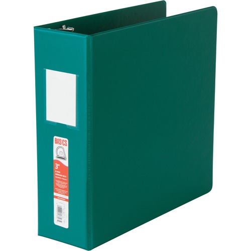 Basics® D-Ring Binder 3" Green - 3" Binder Capacity - D-Ring Fastener(s) - 2 Internal Pocket(s) - Polypropylene - Green - Label Holder - Standard Ring Binders - BAO3599204