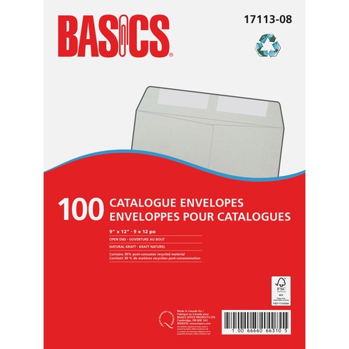 Basics® Catalogue Envelopes Natural Kraft 9" x 12" 100/box - Catalog - 9" Width x 12" Length - 24 lb - Kraft - 100 / Box - Natural