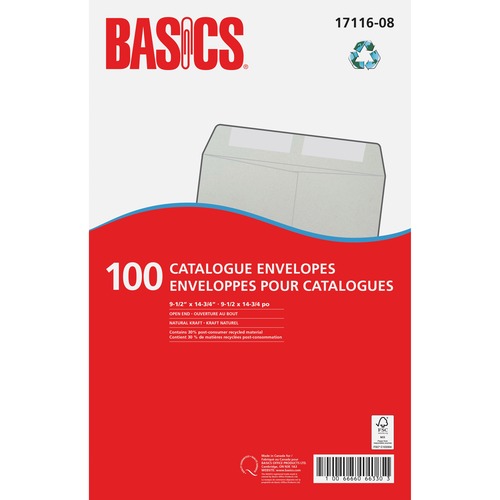 Basics® Catalogue Envelopes Natural Kraft 9-1/2" x 14-3/4" 100/box - Catalog - 9 1/2" Width x 14 3/4" Length - 24 lb - Kraft - 100 / Box - Natural