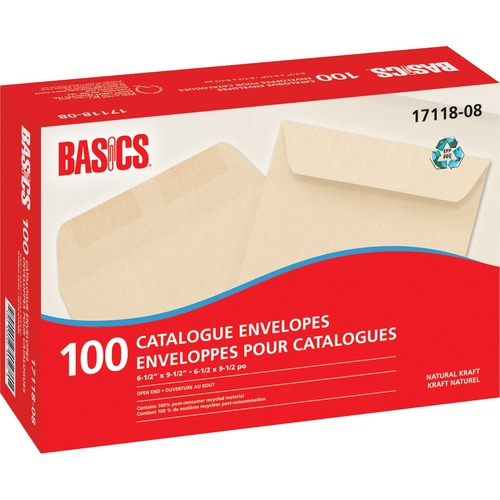 Basics® Catalogue Envelopes Natural Kraft 6-1/2" x 9-1/2" 100/box - Catalog - 6 1/2" Width x 9 1/2" Length - 24 lb - Kraft - 100 / Box - Natural