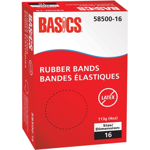 Basics® Latex Free Rubber Bands #16 4 oz - Size: #16 - 2.50" (63.50 mm) Length x 62.50 mil (1.59 mm) Width - Natural