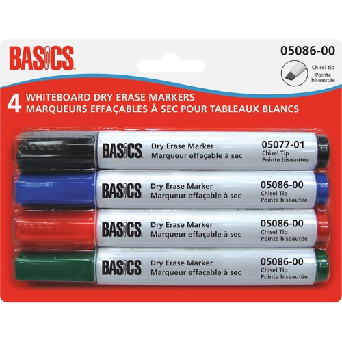 Basics Dry Erase Whiteboard Markers Chisel Assorted colors 4/set - Chisel Marker Point Style - Assorted - 4 set
