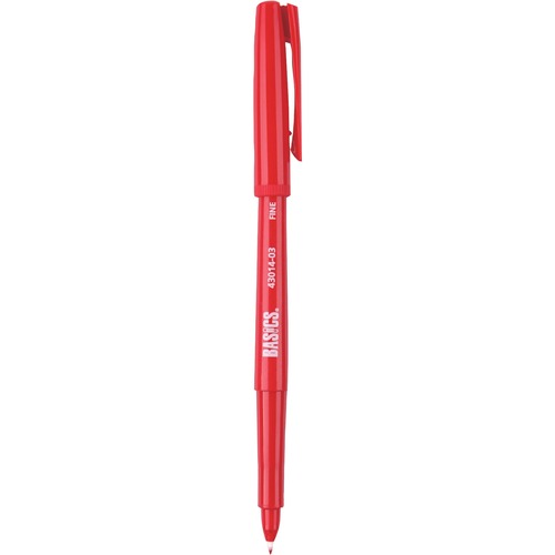 Basics® Nylon Tip Markers Fine Tip Red 12/box - Fine Marker Point - 0.3 mm Marker Point Size - Red - Nylon Tip - 12 / box
