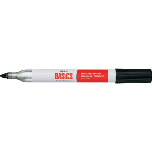 Basics® Permanent Marker Metal Barrel Conical Tip Black 10/box - Conical, Bullet Marker Point Style - Black - Metal Barrel - 10 / Box