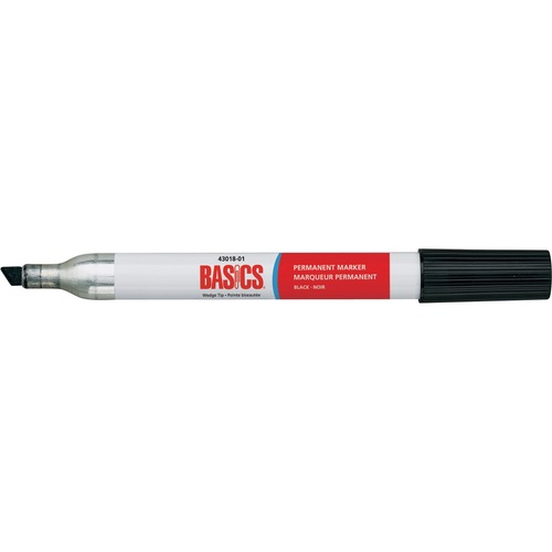 Basics® Permanent Marker Metal Barrel Wedge Tip Black 10/box - Wedge Marker Point Style - Black - Metal Barrel - 10 / box