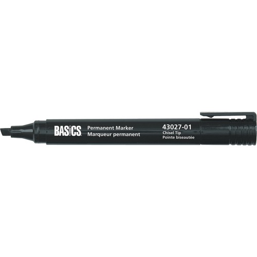 Basics® Permanent Markers Chisel Tip Black 10/box - Chisel Marker Point Style - Black - 10 / box