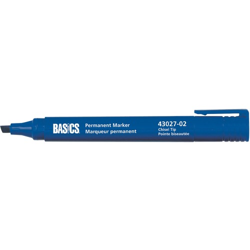 Basics® Permanent Markers Chisel Tip Blue 10/box - Chisel Marker Point Style - Blue - 10 / box