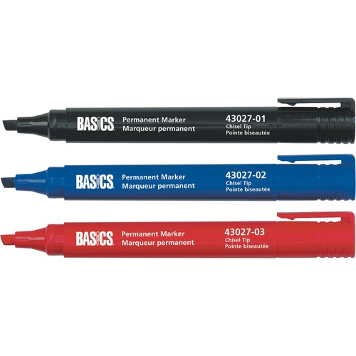 Basics Permanent Markers Chisel Tip Red 10/box - Chisel Marker Point Style - Red - 10 / Box
