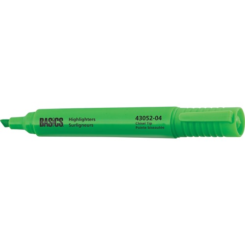 Basics® Highlighters Green 12/box - Chisel Marker Point Style - Green - 12 / box