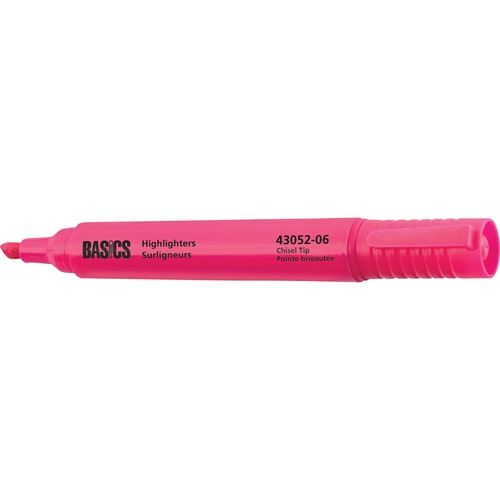 Basics® Highlighters Pink 12/box - Chisel Marker Point Style - Pink - 12 / box
