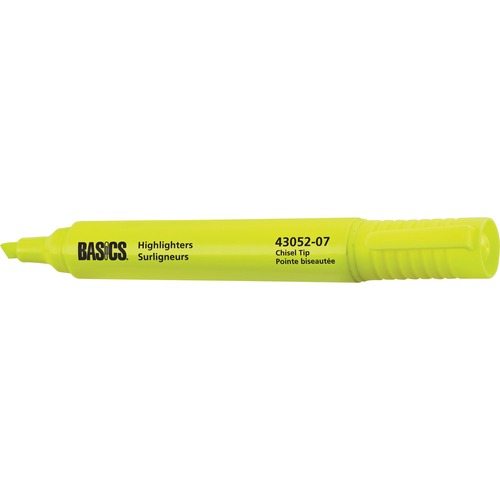 Basics® Highlighters Yellow 12/box - Chisel Marker Point Style - Yellow - 12 / box