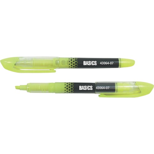 Basics® Liquid Highlighter Yellow 12/box - Chisel Marker Point Style - Yellow Liquid Ink - 12 / Box