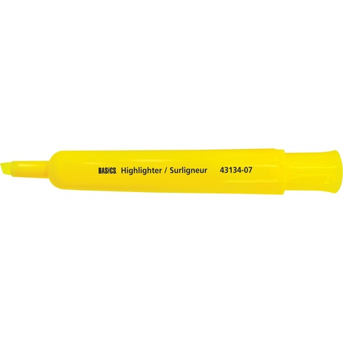 Basics® Canister Highlighters Chisel Tip Yellow 10/box - Chisel Marker Point Style - Yellow - 10 / box