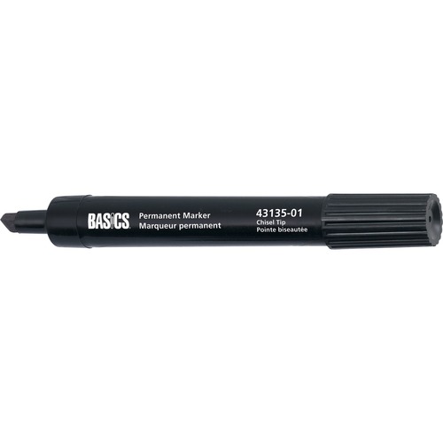 Basics® Permanent Marker Chisel Tip Black 12/box - Chisel Marker Point Style - Black Alcohol Based Ink - 12 / box