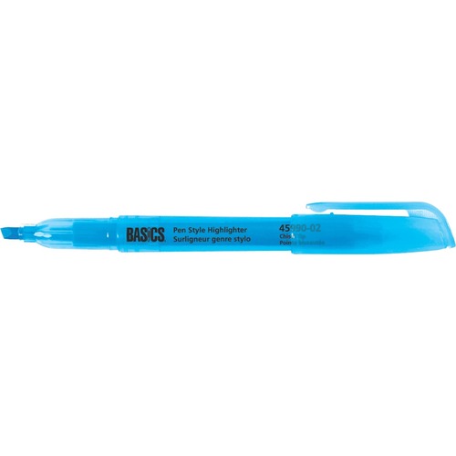 Basics® Pen Style Highlighters Blue 12/box - Chisel Marker Point Style - Blue - 12 / box