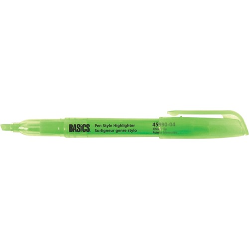 Basics® Pen Style Highlighters Green 12/box - Chisel Marker Point Style - Green - 12 / box