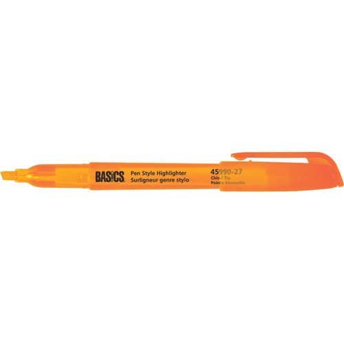 Basics® Pen Style Highlighters Orange 12/box - Chisel Marker Point Style - Orange - 12 / box