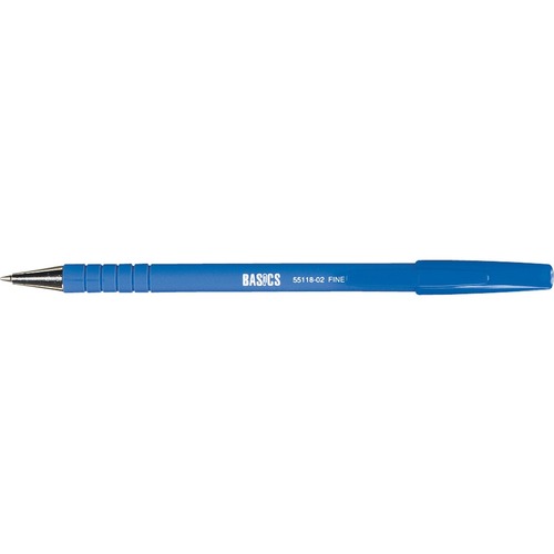 Basics® Rubber Barrel Stick Pen Fine Point Blue 12/box - Fine Pen Point - Blue - Rubber Barrel - Metal Tip - 12 / box