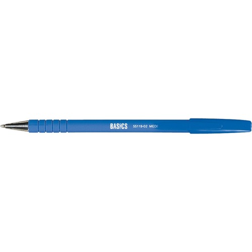 Basics® Rubber Barrel Stick Pen Medium Point Blue 12/box - Medium Pen Point - Blue - Rubber Barrel - Metal Tip - 12 / box